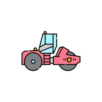 Soil rolling car sign olor line icon. Road construction. Illustrazione stock
