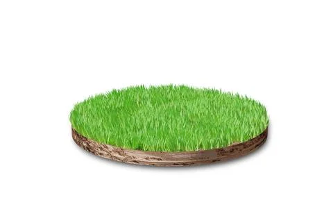 Soil round cross section with grass isolated on white background. 3D renderin Stock Photos