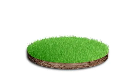 Soil round cross section with grass isolated on white background. 3D renderin Stock Photos