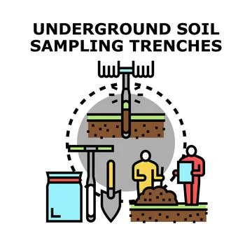 Soil sampling with auger and digging trenches Stock Illustration