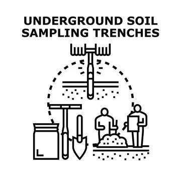 Soil sampling with auger and digging trenches Stock Illustration