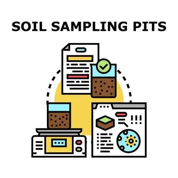 Soil sampling pits analysis evaluating earth quality Stock Illustration