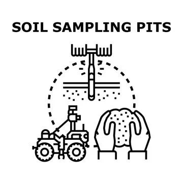 Soil sampling pits researching ground material composition Stock Illustration