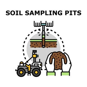 Soil sampling pits researching ground material composition Stock Illustration