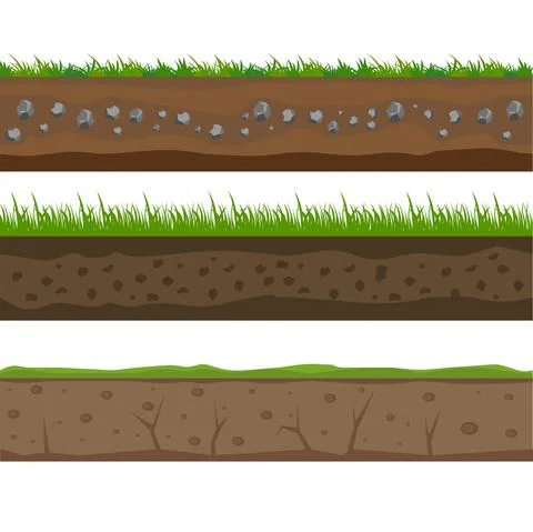 Soil seamless layers. Layer of soil with grass and stones. Stock Illustration