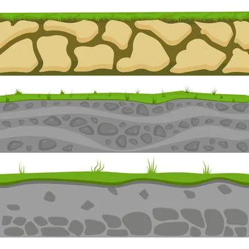 Soil seamless layers. Layer of soil with grass and stones. The texture of the Stock Illustration