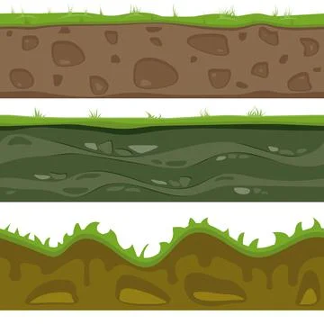 Soil seamless layers. Layer of soil with grass and stones. The texture of the Stock Illustration