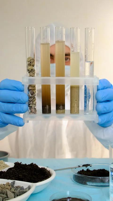 Soil testing in the laboratory. Selective focus. Video stock 305762597