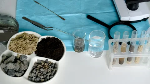 Soil testing in the laboratory. Selective focus. Stock Footage 305763850