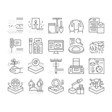 Soil Testing Nature Collection Icons Set Vector . Illustrazione stock