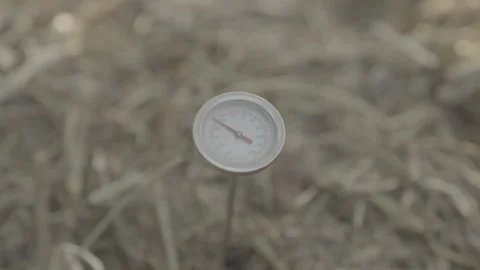 Soil Thermometer Measuring Compost Temperature in Organic Farming Environment Stock Footage 337857958