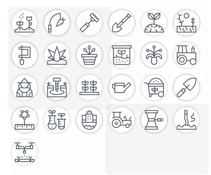 Soil Vector Graphics Pack including 25 Regular Line 128x128 PIXEL Perfect Ico Stock Illustration