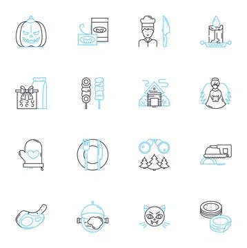 Soiree linear icons set. Celebration, Gala, Fete, Event, Festivity, Party Stock Illustration