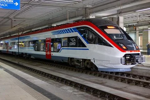 Soko high-speed passenger train at Belgrade Centre railway station in Proko.. Stock Photos