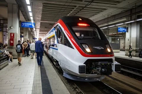 Soko high-speed train boarding passengers at Belgrade Centre (Prokop) station Stock Photos