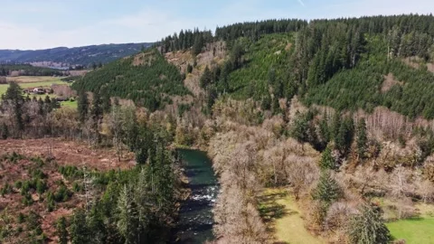 Sol Duc River Flowing Through Dense Forest In Washington, USA. Aerial Pullback Stock Footage 334157326