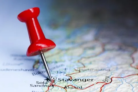 Sola, Norway pin on map Stock Photos
