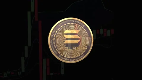 Solana crypto token in the form of a gold coin close-up on a black background Stock Footage 162869700