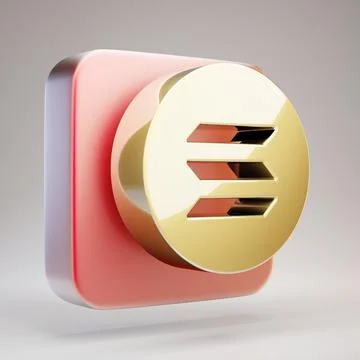 Solana cryptocurrency icon. Gold 3d rendered icon on red matte gold plate. Ilustração Stock