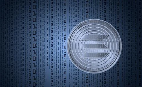 Solana digital cryptocurrency, sign binary code number. Background binary cod イラスト素材