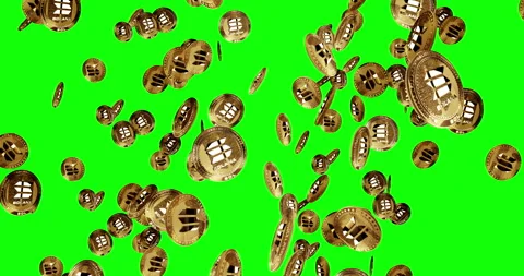 Solana SOL stablecoin cryptocurrency golden coin rain isolated loop on green scr Vidéo 201728102