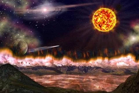 Solar activity, destruction of the azone layer. 3D rendering Stock Illustration
