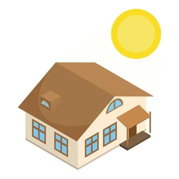 Solar activity icon isometric vector. Residential building and bright sun icon Stock Illustration