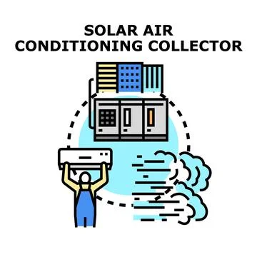 Solar air conditioning collector system installing process Stock Illustration