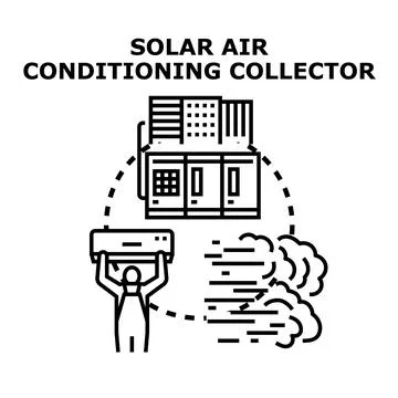 Solar air conditioning collector system installing process Stock Illustration