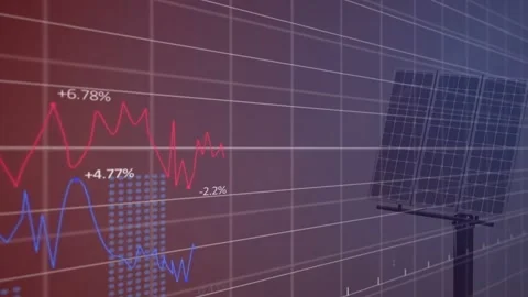 Solar array anchoring while data feed starting, 3D grid drawing charts showing 動画素材 331821026
