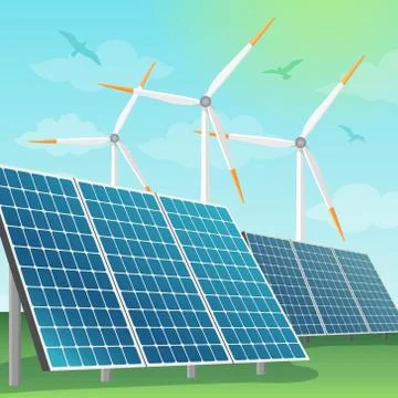 Solar batteries and windmills vector illustration Stock Illustration