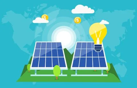 Solar batteries changing saving planet Stock Illustration