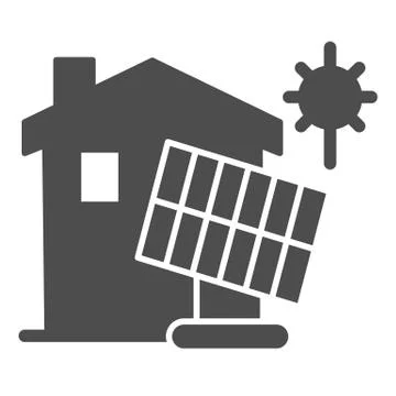 Solar battery and building solid icon, smart home concept, solar panels and Ilustración de archivo