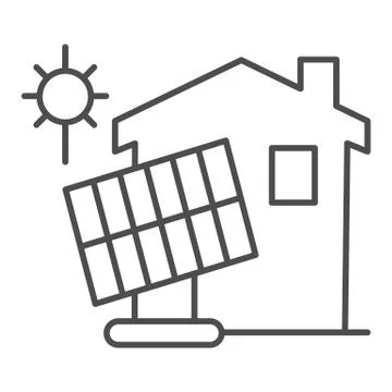 Solar battery and building thin line icon, smart home concept, solar panels and Ilustración de archivo