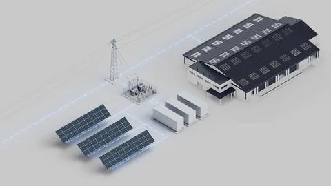 Solar Battery Grid Warehouse System Isometric View Stock Photos
