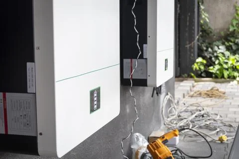Solar battery installation in progress Stock Photos