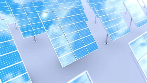 Solar battery panel modules with reflection of sky and clouds on surface. Stock Footage 108984861