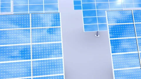 Solar battery panel modules with reflection of sky and clouds on surface. Stock Footage 108984915