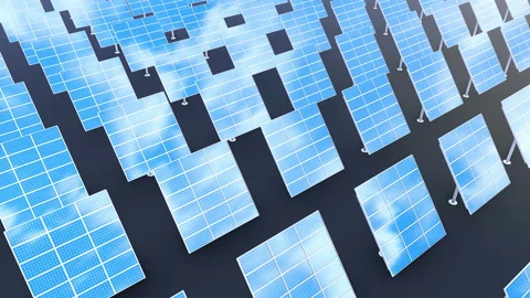 Solar battery panel modules with reflection of sky and clouds on surface. Stock-Footage 108985012