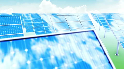 Solar battery panel modules with reflection of sky and clouds on surface. Stock Footage 108985028