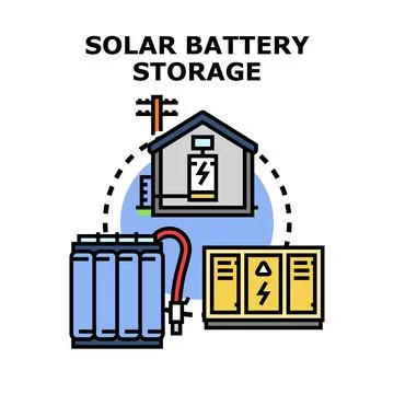 Solar battery storage system powering sustainable home Stock Illustration