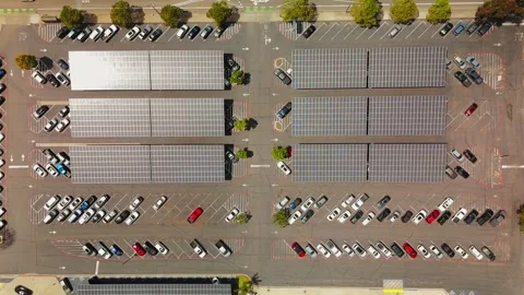 Solar Canopy Grid Aerial, Arroyo Grande Commercial Parking Lot, California Stock-Footage 336986871