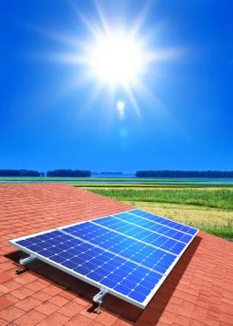 Solar-cell array on roof Stock Photos