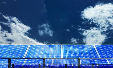 Solar cell blue sky cloud white copy space empty alternative electricity Illustrazione stock