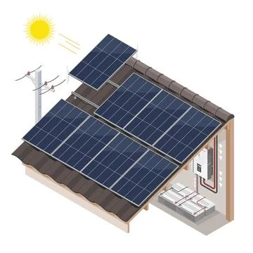 Solar cell Home install Vector on the roof of a house Illustrazione stock