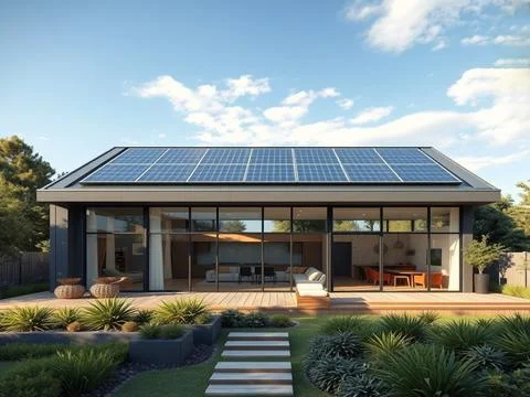 Solar cell modern house. Stock Photos