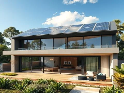Solar cell modern house. Stock Photos