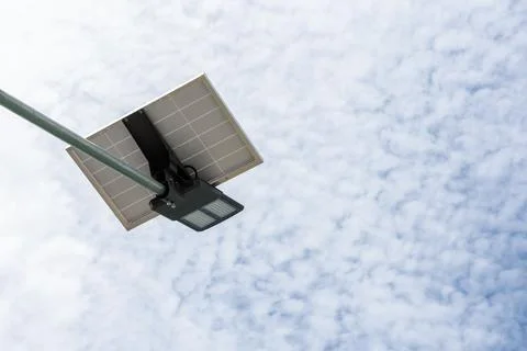 Solar cell panel and LED street light Stock Photos