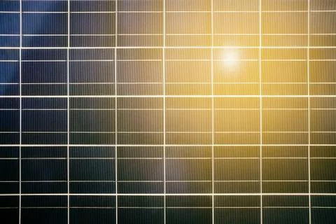 Solar Cell Panel Background with Reflection of Sun. Stock Photos