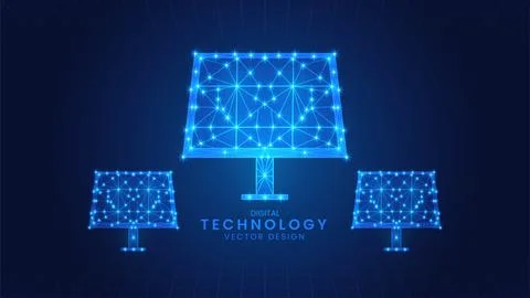 Solar cell panel frame. Wireframe low poly concept Stock Illustration